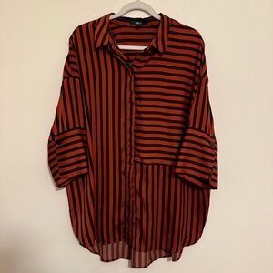 Striped Res and Black Button-Up Shirt